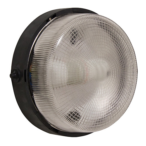 Eurolux black round glass bulkhead light E27 IP44