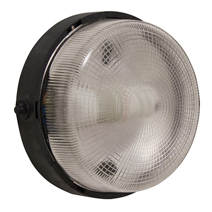 Eurolux black round glass bulkhead light E27 IP44