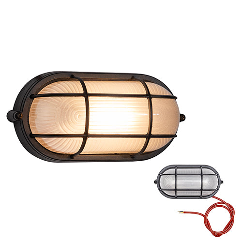Eurolux black braai light oval bulkhead with frosted glass shade
