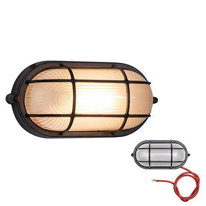 Eurolux black braai light oval bulkhead with frosted glass shade