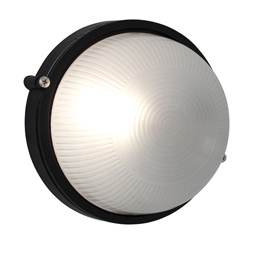 Eurolux black round die-cast aluminium bulkhead light E27