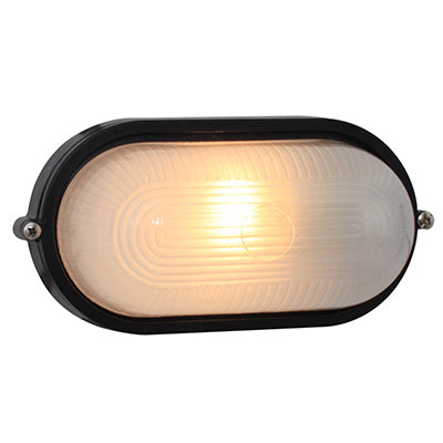 Eurolux black oval die-cast aluminium bulkhead light E27
