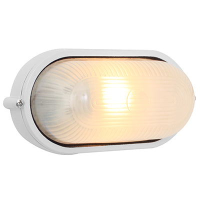Eurolux white oval die-cast bulkhead light with frosted glass shade
