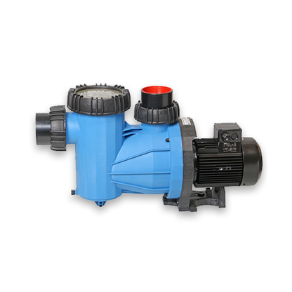 BADU Resort heavy-duty self-priming pool pump – blue housing side view