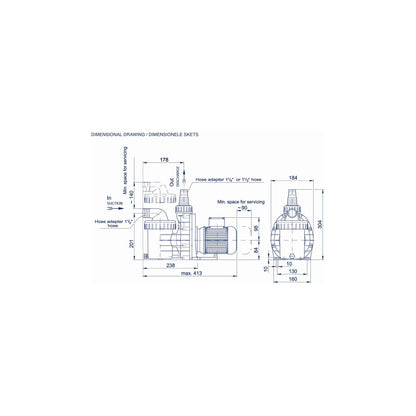 BADU Picco 5 dimensional drawing – height length width diagram