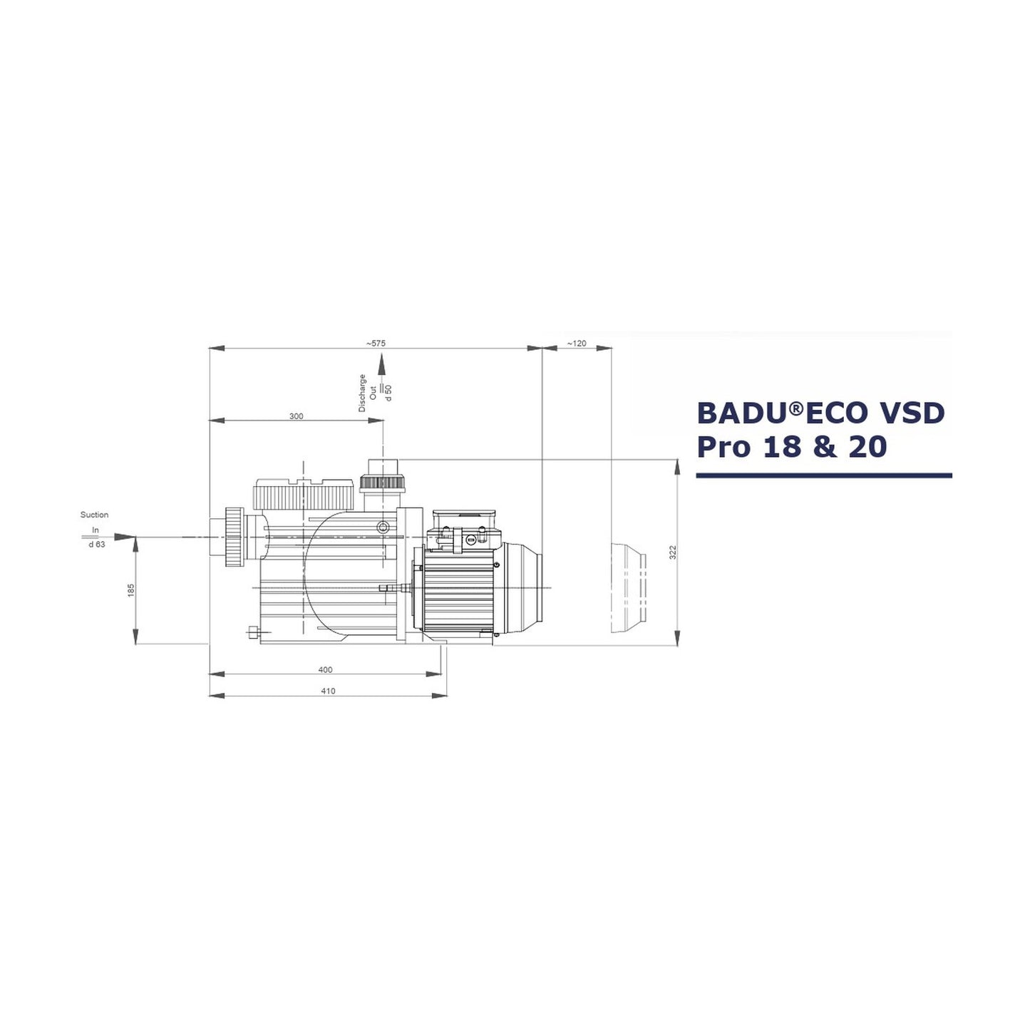 BADU ECO VSD PRO dimensional drawing – height length width diagram