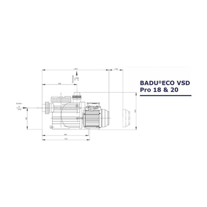 BADU ECO VSD PRO dimensional drawing – height length width diagram