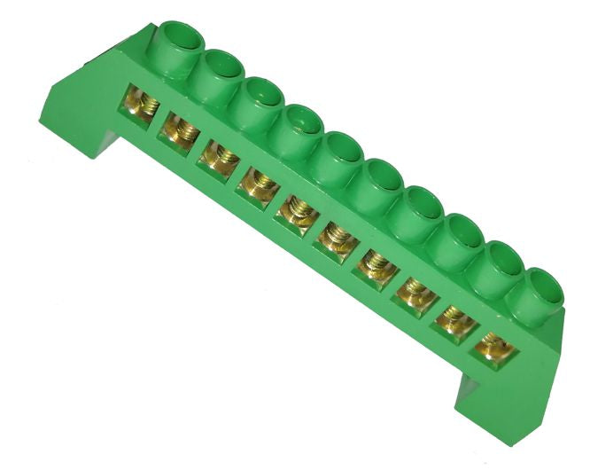Swan Electric Earth Bar Terminal 100A Insulated 10 Pole Green Panel Mount