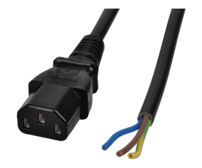 EIE C13 Iec Socket Lead Open End Black - 1.7m