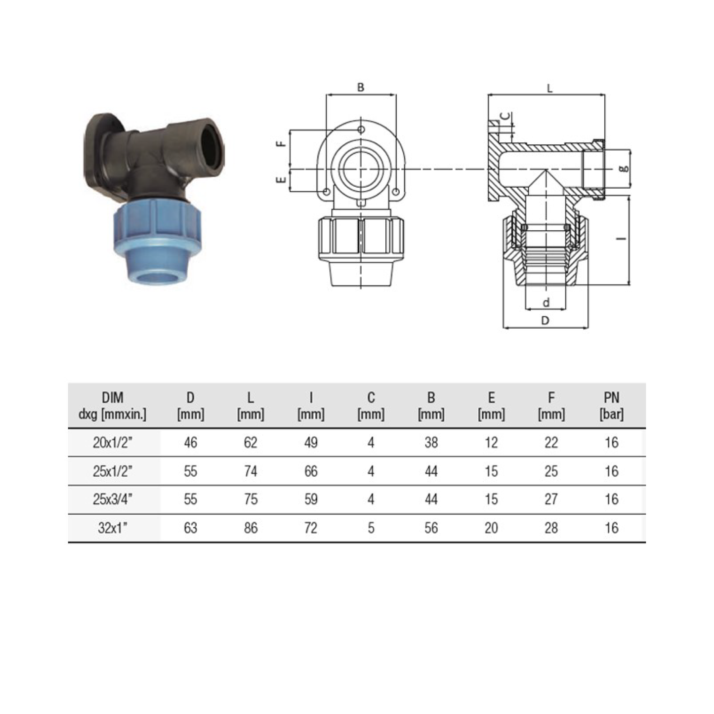 Unidelta | Compression Wall Plate Elbow