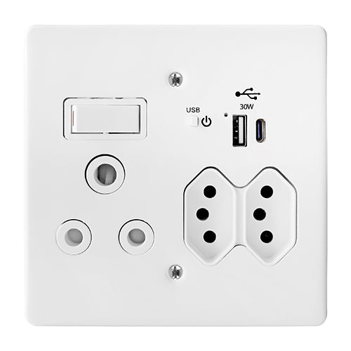 Crabtree Classic USB Socket (A+C) 30W with Cover Plate 100 x 100mm in White