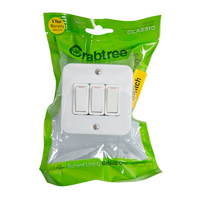 Crabtree Classic Industrial 3 Lever 1 Way Switch 75 x 75mm in White