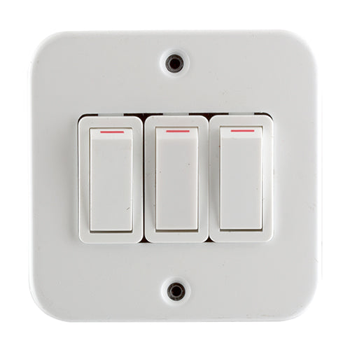 Crabtree Industrial 3 Lever 1 Way Switch 75 x 75mm in White