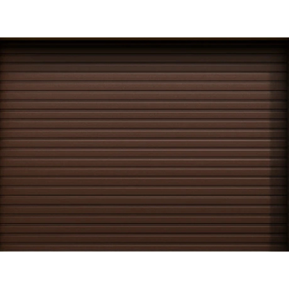 Roll up garage door made from durable steel slats, compact vertical rolling design suitable for garages, workshops and storage spaces - colour brown