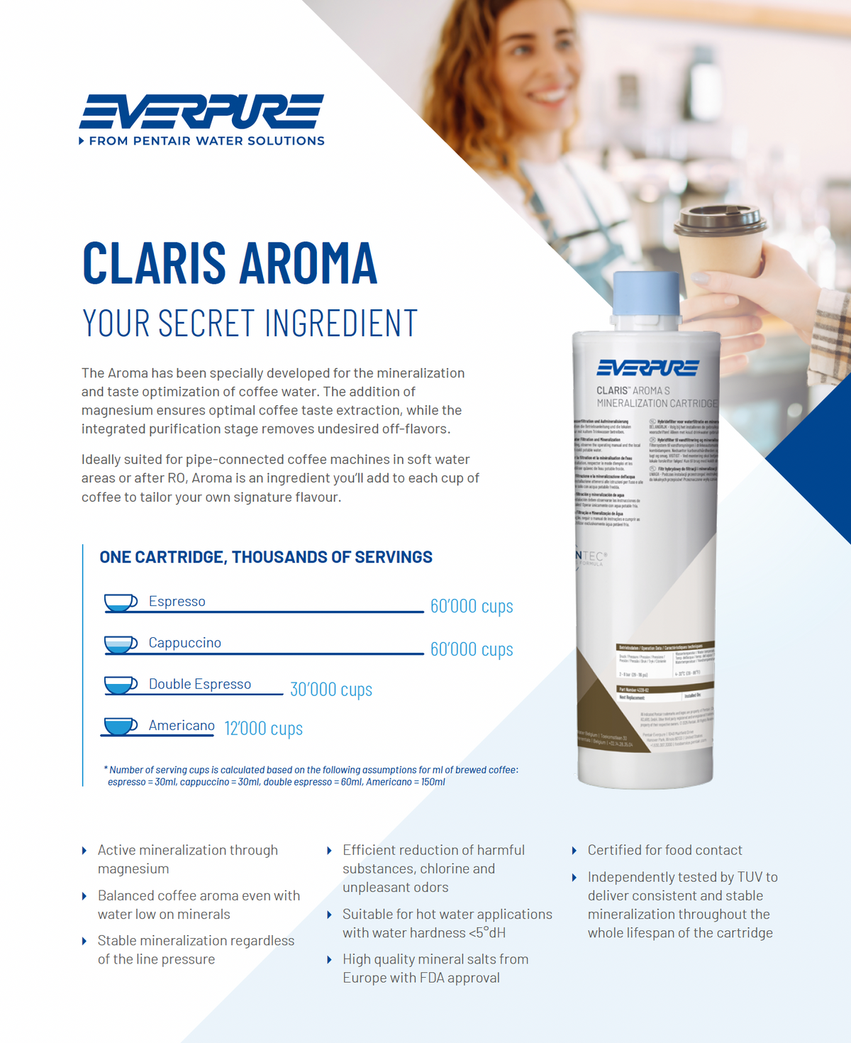 Claris Aroma leaflet showing magnesium remineralisation for coffee water