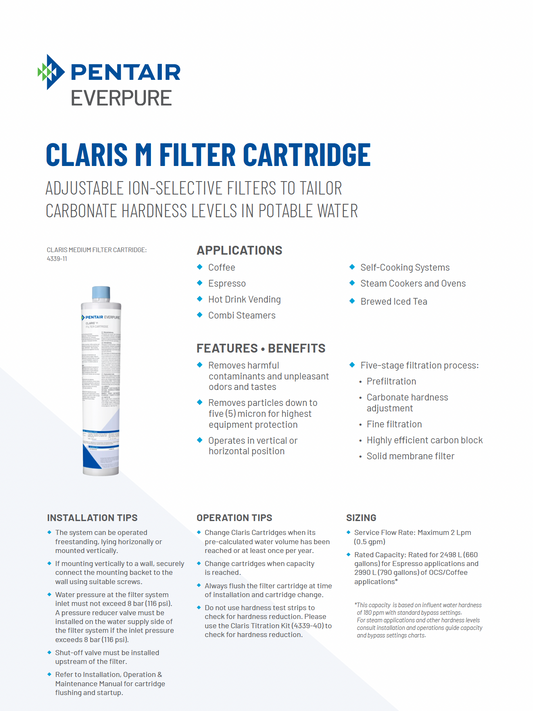 Everpure Claris Standard water filter cartridge for combi steamers and steam ovens