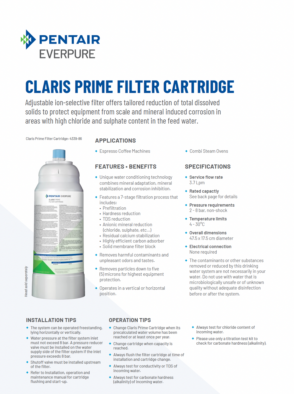 Claris Prime 7-stage replacement cartridge for coffee and steam equipment