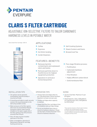 Claris Small filter cartridge for combi oven and coffee machine water