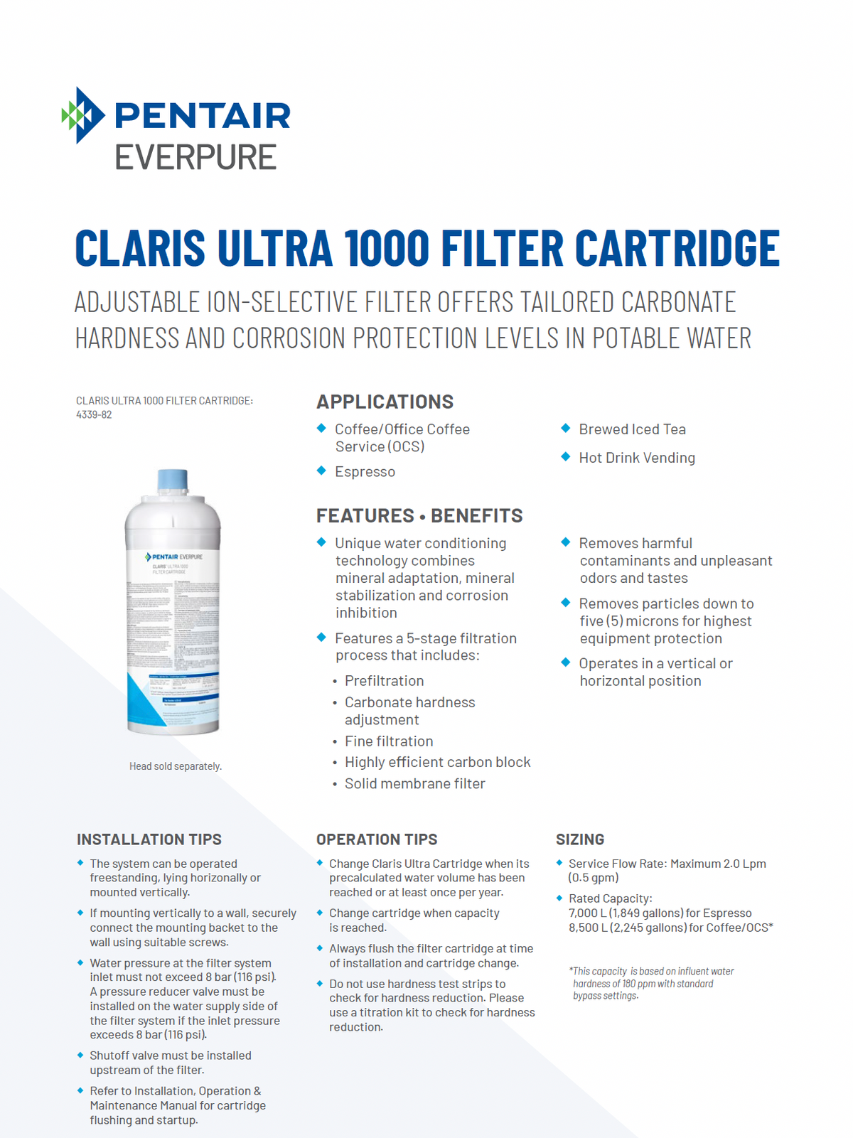 Claris Ultra 1000 espresso machine water filter cartridge