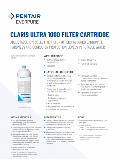 Claris Ultra 1000 espresso machine water filter cartridge