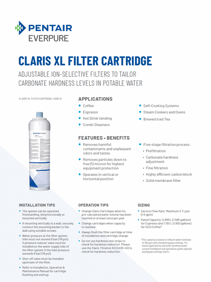 Claris XL filter cartridge for steam cookers and ovens