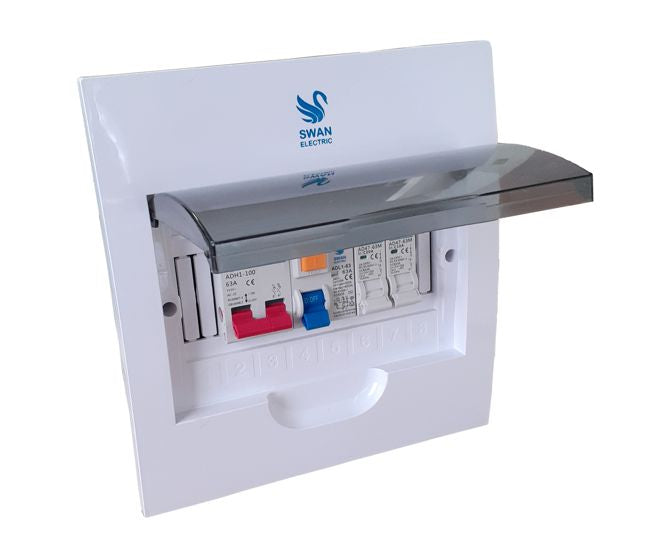 Swan Electric DB Board Populated Flush 8 Way Tinted Flap