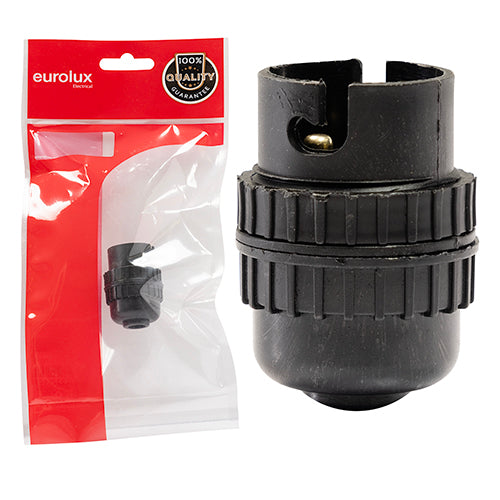 Eurolux B22 Nylon Lampholder 10mm 100W – Black H/C and Bag PP
