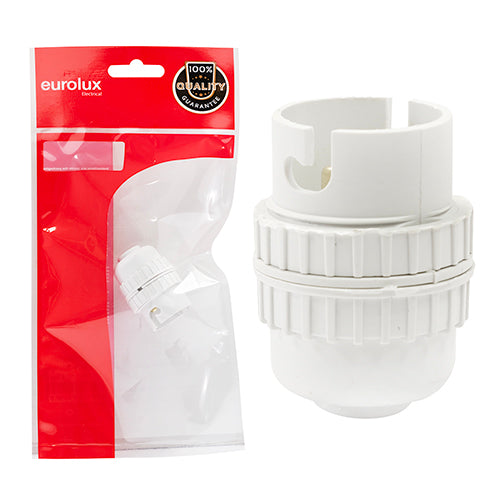 Eurolux B22 Nylon Lampholder 10mm 100W – White H/C and Bag PP