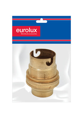 Eurolux B22 Brass Lampholder 20mm Back Entry – Header Card and Bag PP