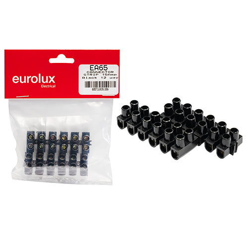 Eurolux Connector Strip 12 Way Black – 15 Amp