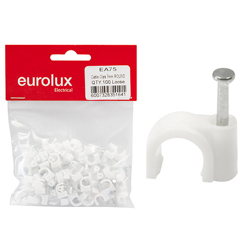 Eurolux Round Cable Clips Pack of 100 – 7mm