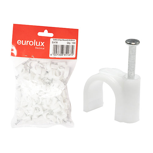 Eurolux Round Cable Clips Pack of 100 – 10mm