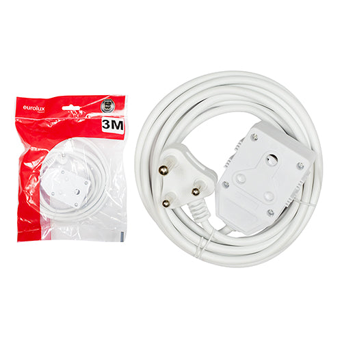 Eurolux 1.00mm Extension Cord White Back to Back Janus Coupler – 3m