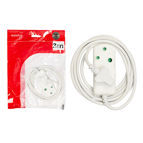 Eurolux 16A Side by Side Coupler Extension Cord White – 3m 1.00mm