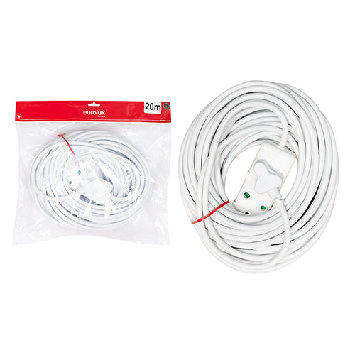 Eurolux 16A Side by Side Coupler Extension Cord White – 20m 1.50mm
