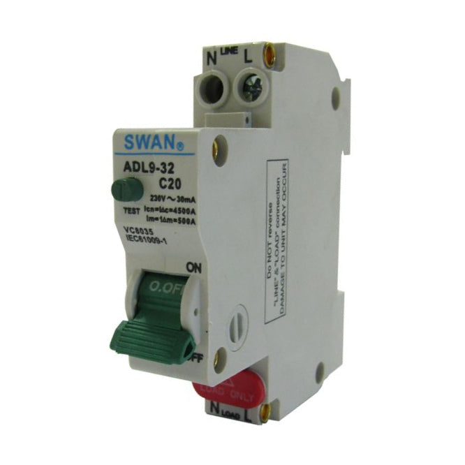 Swan Electric 1P+N RCBO earth leakage breaker with overload