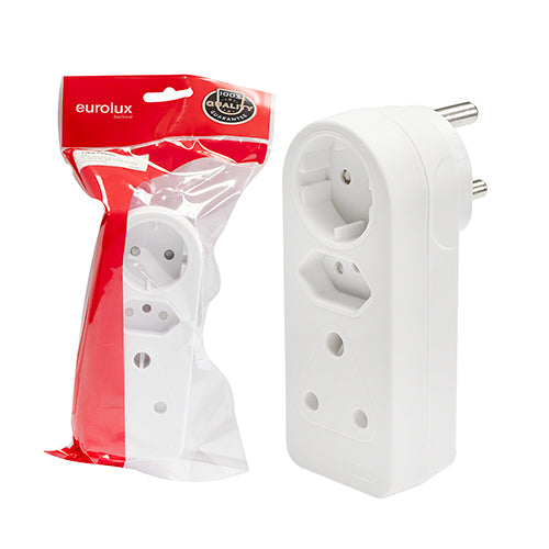 Eurolux Schuko Adaptor – 3 Way 1xSCH 1x16An 1x16A