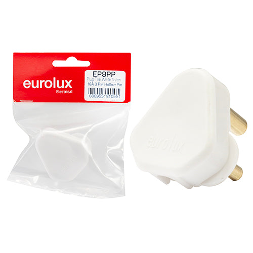 Eurolux White Nylon Plug Top 16A 3 Pin – Hollow Pin Bag PP