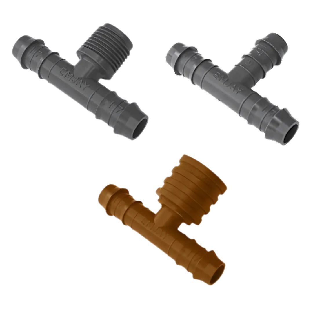 Emjay Dripper Fittings – 16mm and 17mm Barbed Push-Fit Irrigation Fittings (Coupling, Elbow, Tee)