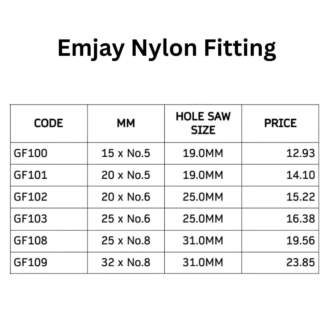 Emjay Nylon GF Grommet Fittings – Barbed Tank Wall Fittings for Poly Pipe, 15mm to 32mm