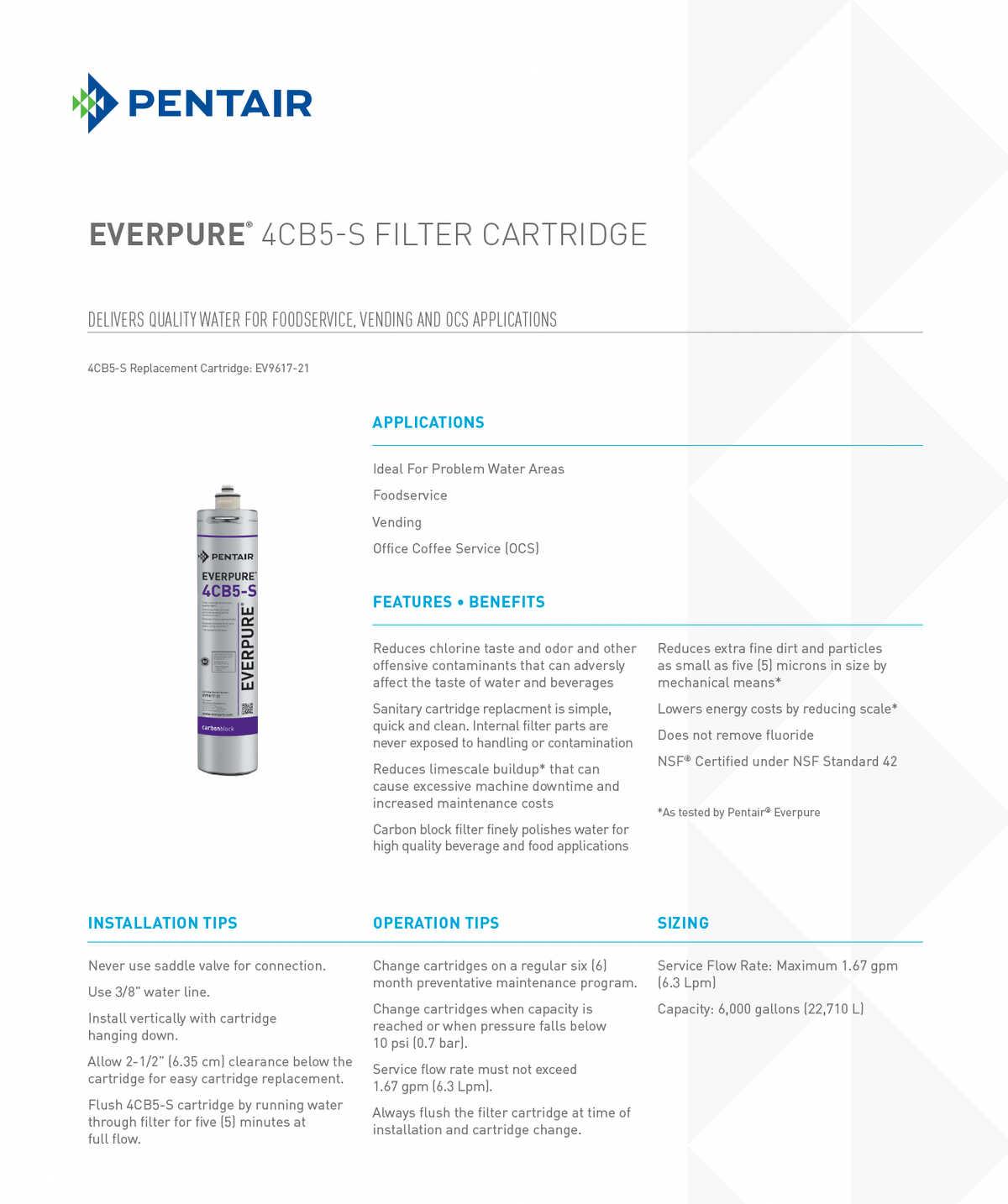 4CB5-S carbon block cartridge, 5 micron, scale reduction