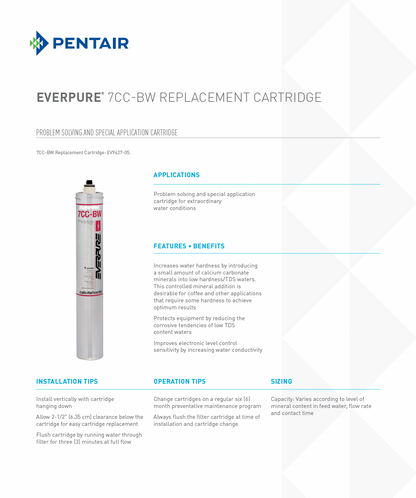 7CC cartridge for low hardness water and coffee equipment