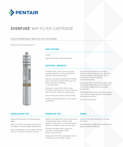MH2 replacement cartridge for high-volume coffee brewers