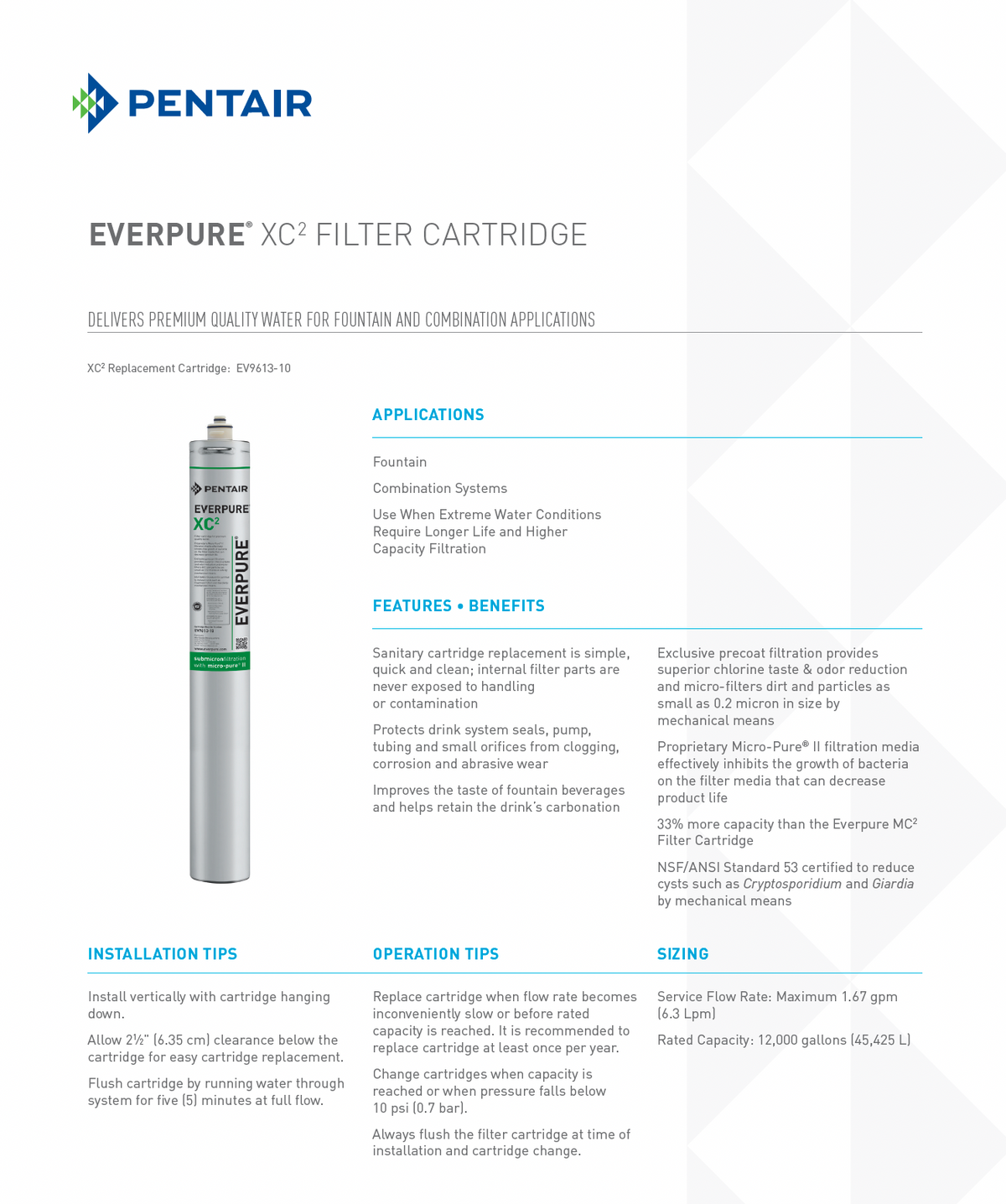 XC2 high capacity beverage dispenser filter cartridge