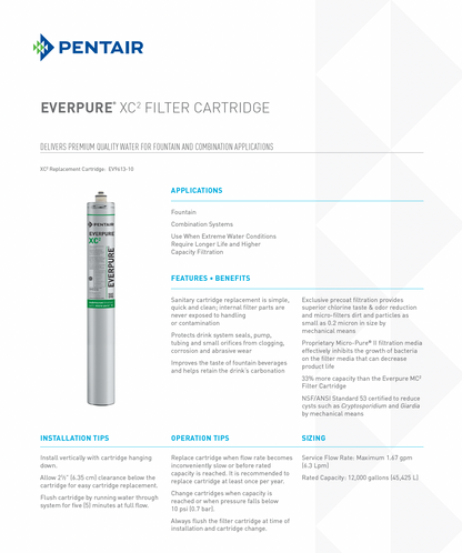 XC2 high capacity beverage dispenser filter cartridge