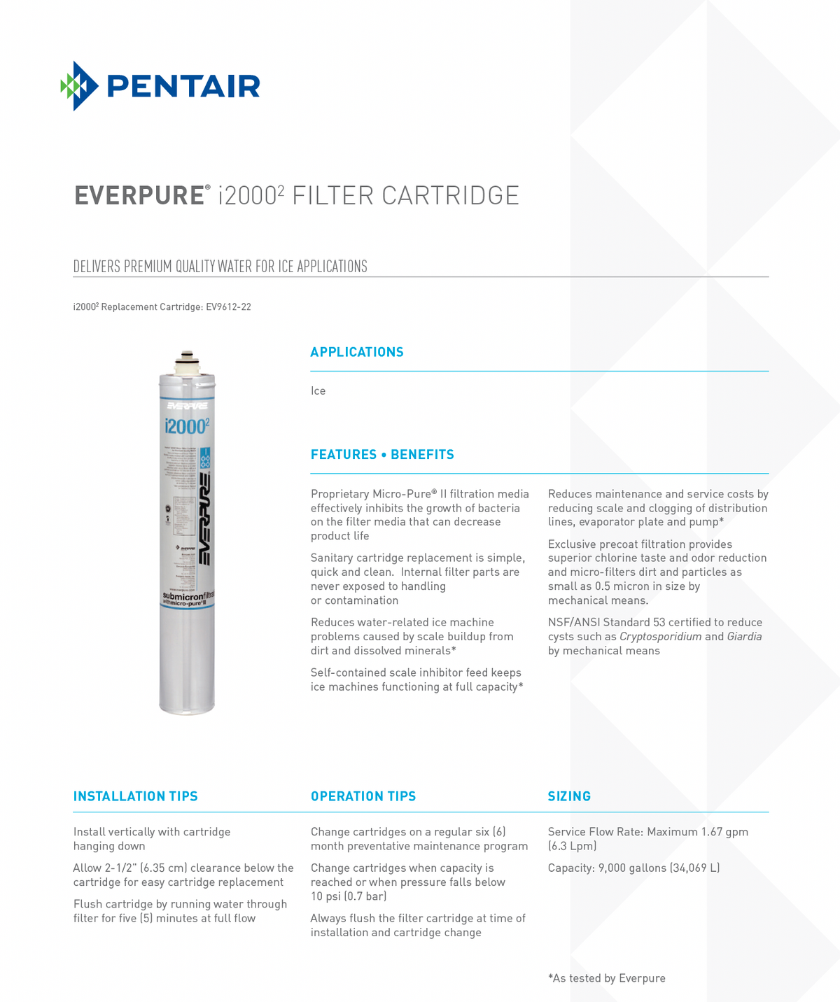 i2000 ice maker water filter cartridge, 0.2 micron