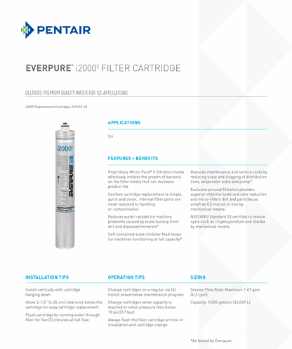 i2000 ice maker water filter cartridge, 0.2 micron