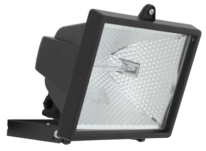Eurolux 500W halogen floodlight, black die-cast aluminium, IP54, R7s