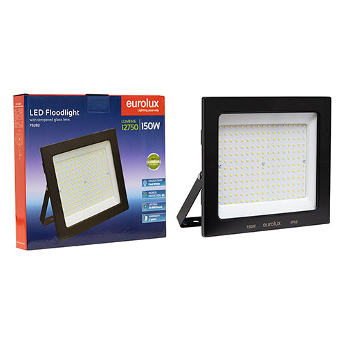 Eurolux 150W high output LED floodlight, black, IP65, 4000K
