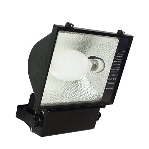 Eurolux 400W HPS or metal halide floodlight, black die-cast aluminium, E40